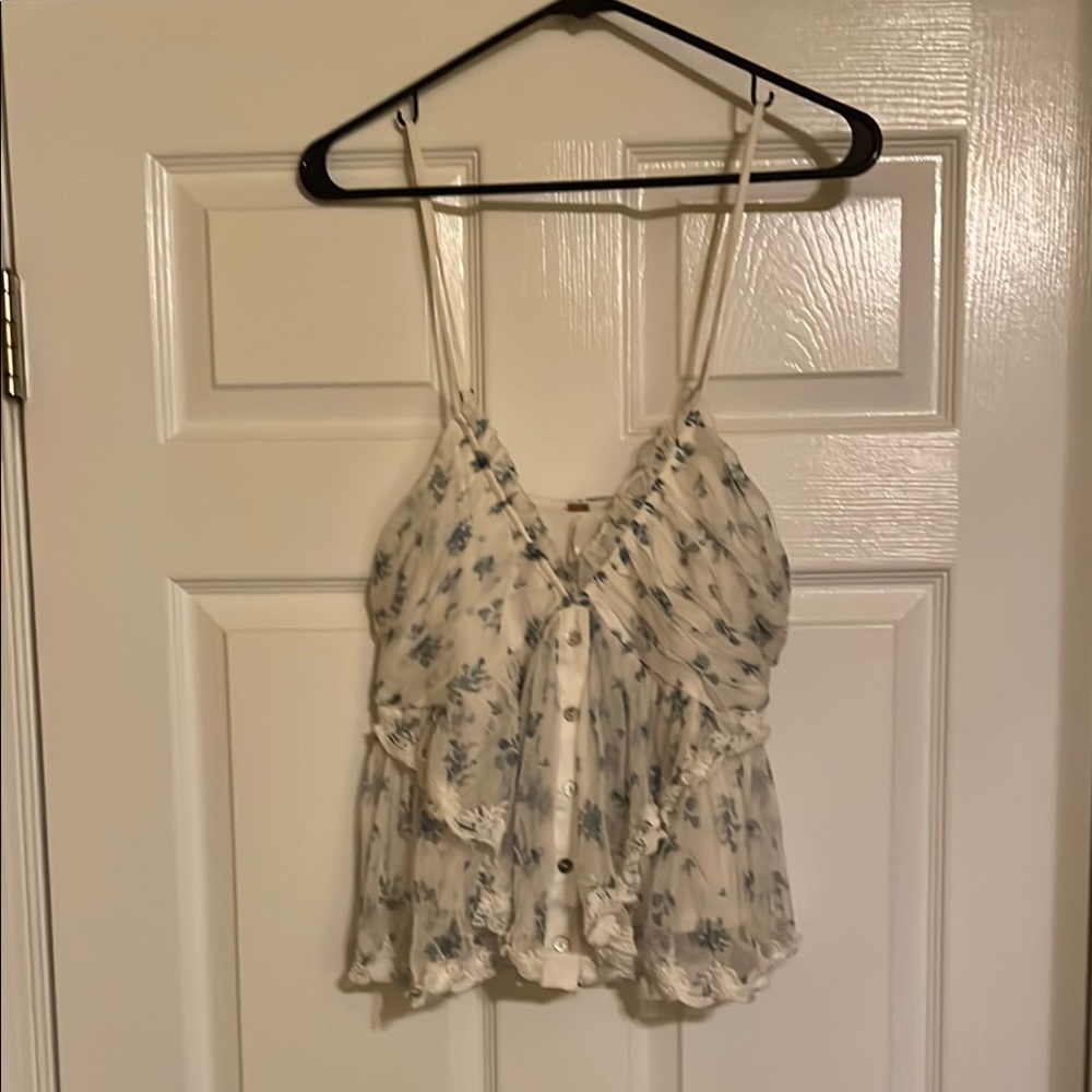 Cream Ruffled Tie Front Camisole